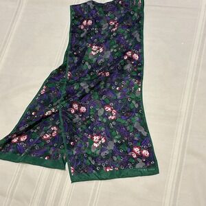 Vtg Elaine Gold Green Purple Red Gray  Floral 100% Silk Oblong Scarf